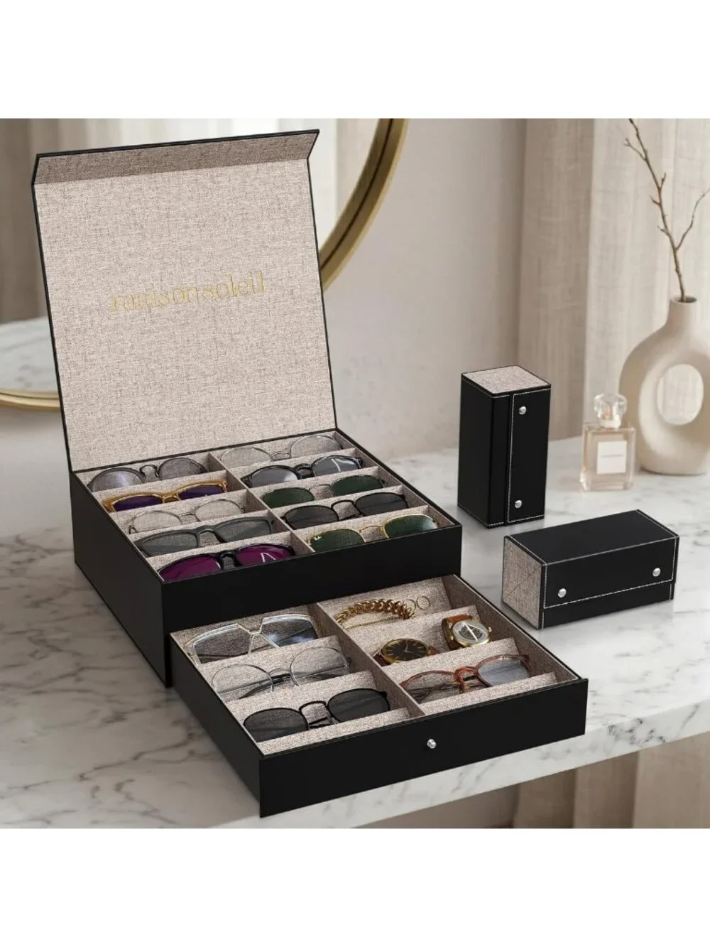 18-Slot Sunglasses Organizer Case for Men & Women - Travel Holder & Jewelry